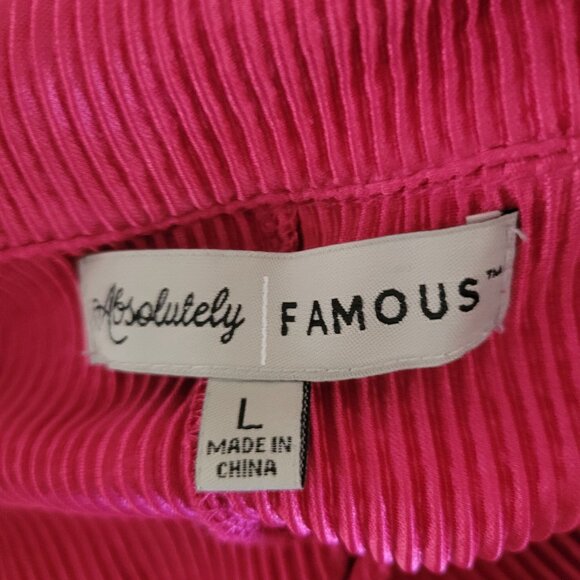 Absolutely Famous Womens Ribbed Button-Down Long-Sleeve Shirt In Bright Pink L - Picture 6 of 7